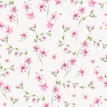 Vector vintage floral seamless pattern with pink wildflowers. Illustrazione stock