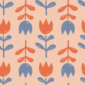 Vector vintage floral seamless pattern in scandinavian folk style. Retro se.. Stock Illustration