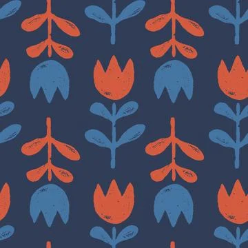 Vector vintage floral seamless pattern in scandinavian folk style. Retro se.. Иллюстрация
