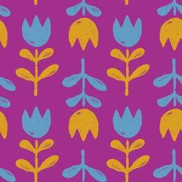 Vector vintage floral seamless pattern in scandinavian folk style. Retro se.. Stock Illustration