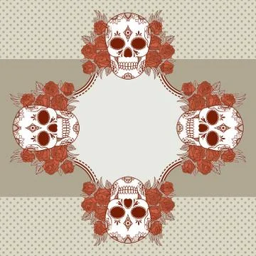 Vector vintage frame with skulls and text place Stock Illustration