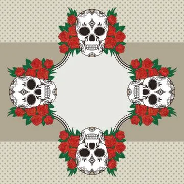 Vector vintage frame with skulls and text place Stock Illustration