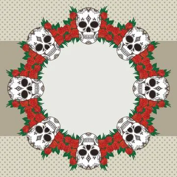 Vector vintage frame with skulls and text place Stock Illustration