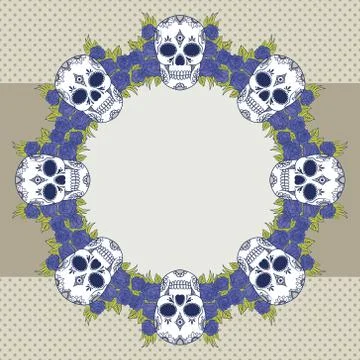 Vector vintage frame with skulls and text place Stock Illustration
