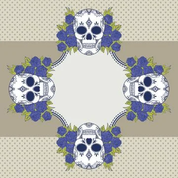 Vector vintage frame with skulls and text place Stock Illustration