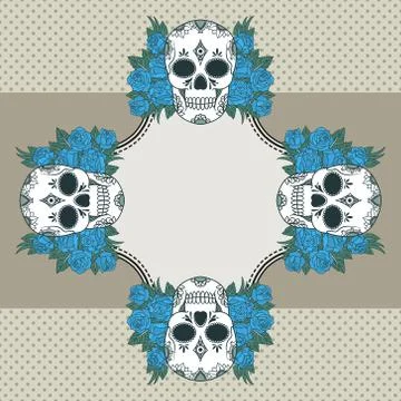 Vector vintage frame with skulls and text place Stock Illustration