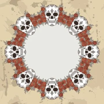 Vector vintage frame with skulls and text place Stock Illustration