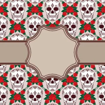 Vector vintage frame with skulls and text place Stock Illustration