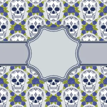 Vector vintage frame with skulls and text place Stock Illustration