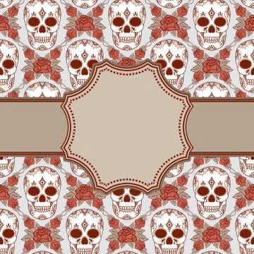 Vector vintage frame with skulls and text place Stock Illustration