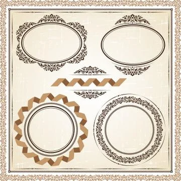 Vector vintage frames at grunge background with retro ornament Stock Illustration