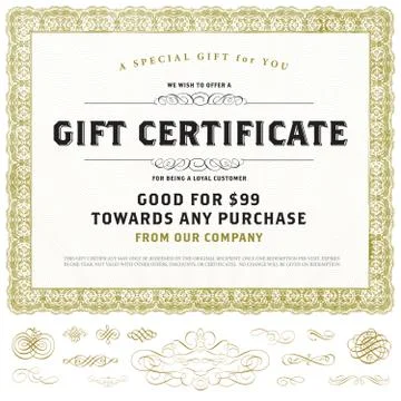 Vector vintage gift certificate template with gold ornaments Иллюстрация