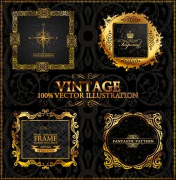 Vector vintage. Gold frames calligraphic Illustrazione stock