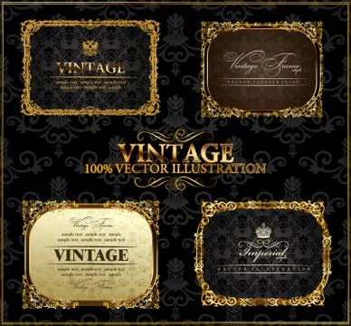 Vector vintage Gold frames decor label イラスト素材