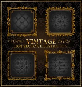 Vector vintage Gold frames ornament label Stock Illustration
