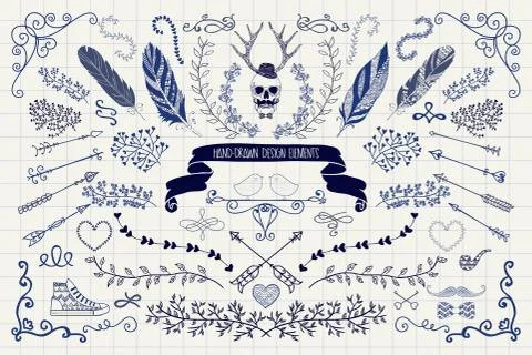 Vector Vintage Hand Drawn Doodle Design Elements イラスト素材