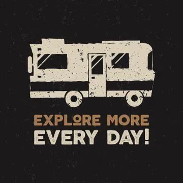 Vector vintage hand drawn print design. Explore more concept. Van symbol. Retro Stock Illustration