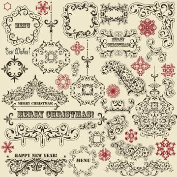 Vector vintage holoiday design elements Stock Illustration
