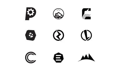 Vector vintage icon design bundle, black and white flat logo Stock Illustration