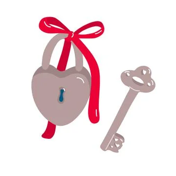 Vector vintage key and padlock decorated with ribbon. Stock Illustration