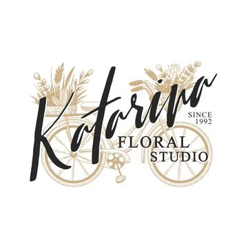 Vector vintage logo with hand drawn sketch bicycle and floral basket isolated Stock Illustration