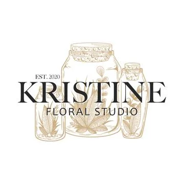 Vector vintage logo with hand drawn sketch plants, herbs, branches and floral Stock Illustration
