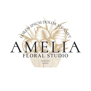 Vector vintage logo with hand drawn sketch plants, herbs, branches and floral Illustrazione stock