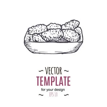 Vector vintage nuggets drawing. Hand drawn monochrome fast food illustration Stock Illustration