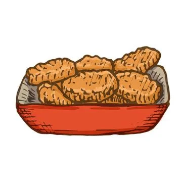 Vector vintage nuggets drawing. Hand drawn color fast food illustration. Stock Illustration