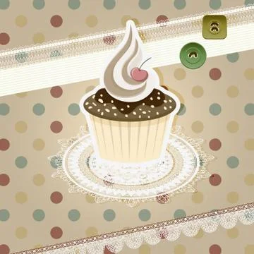 Vector vintage pattern with cupcake and retro background Illustrazione stock