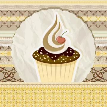 Vector vintage pattern with cupcake and retro background Stock Illustration