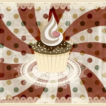 Vector vintage pattern with cupcake and retro background Illustrazione stock