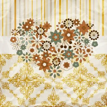 Vector vintage pattern with floral heart, Stock Illustration