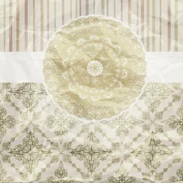 Vector vintage pattern, golden napkin on floral and striped background,  crum Stock Illustration