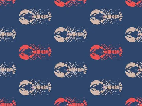 Vector vintage pattern of lobsters. Vector seamless pattern of vintage red .. Stock Illustration