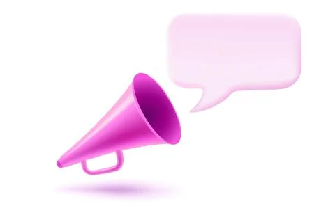 Vector vintage pink megaphone with speech bubble in realistic 3d style. Vecto Stock Illustration