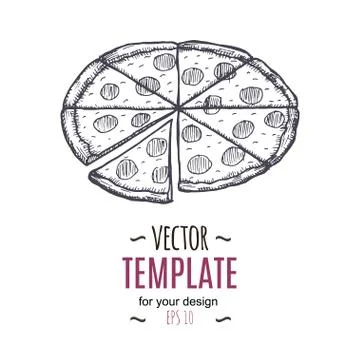Vector vintage pizza drawing. Hand drawn monochrome fast food illustration Illustrazione stock