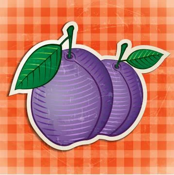 Vector vintage plums sticker Stock Illustration