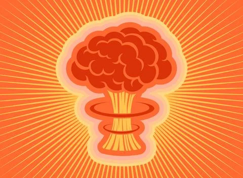Vector vintage poster of atomic bomb explosion in orange color. Pacific vin.. 库存插图