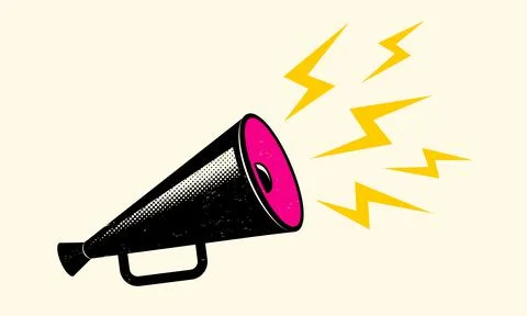 Vector vintage poster with black megaphone on paper background. 库存插图