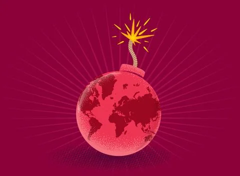 Vector vintage poster of a bomb with World map. Earth like bomb. World crisis Stock Illustration