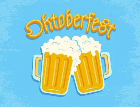 Vector vintage poster of two beer mugs for Oktoberfest. Vintage illustratio.. Stock Illustration