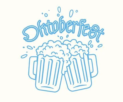 Vector vintage poster of two beer mugs for Oktoberfest. Vintage illustratio.. Stock Illustration