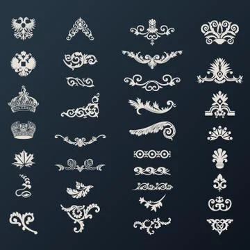 Vector vintage royal design elements black Stock Illustration