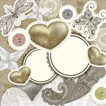 Vector vintage scrap template design with hearts, for valentine's day Stockillustratie