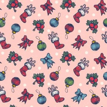 Vector vintage seamless Christmas pattern Stock Illustration