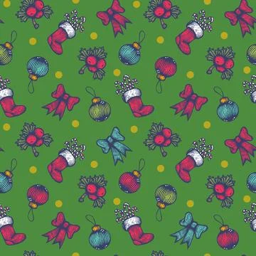 Vector vintage seamless Christmas pattern. Vintage pattern with Christmas s.. Stock Illustration