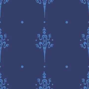 Vector vintage seamless ethnic pattern image lizards in Maori style Stock Illustration