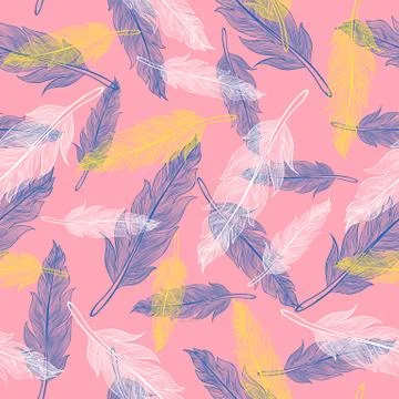 Vector vintage seamless feather pattern Stock Illustration
