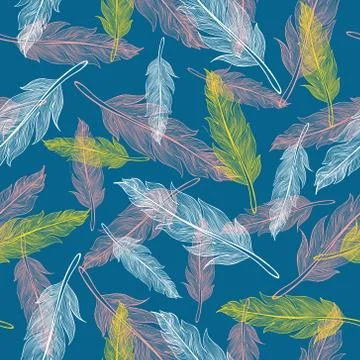 Vector vintage seamless feather pattern Stock Illustration
